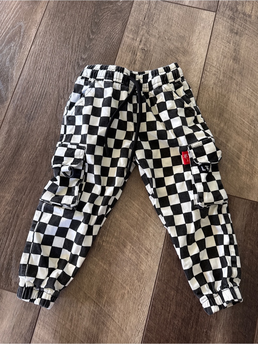 Checkerboard Cargo Joggers - Black/White Toddler 2T Little Trouble